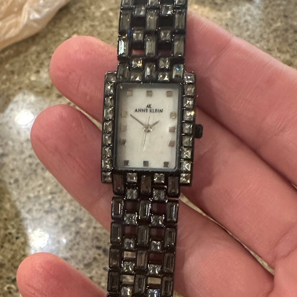 Anne Klein Silver and Black Square Face Watch